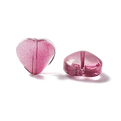 Medium Violet Red Electroplate Transparent Glass Bead, with Glitter Gold Powder, Heart, Medium Violet Red, 10x10x5mm, Hole: 1mm