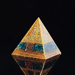 Quartz Générateurs d'énergie de résine, pyramide d'orgonite de puces de quartz synthétiques de reiki pour la décoration de bureau à la maison, 65mm