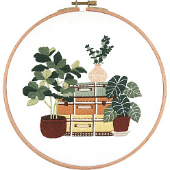 Other Plants Kit de bordado de decoración de exhibición de bricolaje, incluyendo agujas de bordar e hilo, tela de algodón, Patrón de plantas, 146x153 mm