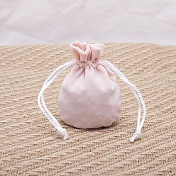 Pink Velvet Storage Bags, Drawstring Pouches Packaging Bag, Round, Pink, 11x9cm