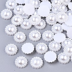 White ABS Plastic Imitation Pearl Cabochons, Flower, White, 11x3.5mm, about 1000pcs/bag