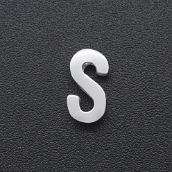 Letter S 201 прелести нержавеющей стали, для изготовления простых ожерелий, лазерная резка, буквы, цвет нержавеющей стали, letter.s, 8.5x4.5x3 мм, отверстие : 1.8 мм