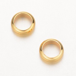 Chapado en Oro Real 18K Perlas anillo de latón, abalorios de grande agujero, real 18 k chapado en oro, 7x3 mm, agujero: 5 mm