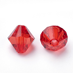 Red Transparent Acrylic Beads, Bicone, Red, 4x4mm, Hole: 1.2mm, about 17000pcs/500g