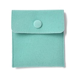Turquoise Velvet Jewelry Storage Pouches, Rectangle Jewelry Bags with Snap Fastener, for Earrings, Rings Storage, Turquoise, 9.65x8.9cm