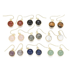 Mixed Stone Flat Round Golden Tone Brass Natural & Synthetic Mixed Stone Dangle Earrings, 27mm, Pin: 0.7mm