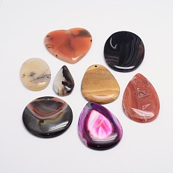 Mixed Stone Mixed Shape Natural Gemstone Pendants, 35~54x20~45x6~8mm, Hole: 2mm