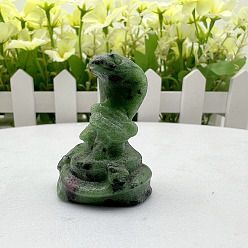 Ruby in Zoisite Natural Ruby in Zoisite Carved Healing Snake Figurines, Reiki Energy Stone Display Decorations, 30~40mm