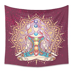 Old Rose Yoga Meditation Trippy Polyester Wall Hanging Tapestry, Bohemian Mandala Psychedelic Tapestry for Bedroom Living Room Decoration, Rectangle, Old Rose, 1000x1500mm