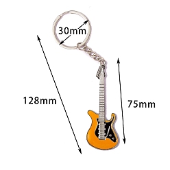 Orange Porte-clés pendentif guitare en alliage de zinc émaillé, pour porte-clés, sac à main, cadeau d'ornement de sac à dos, orange, 12.8 cm