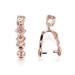 Rose Gold Brass Ice Pick Pinch Bails, with Cubic Zirconia, Clear, Rose Gold, 24.5x6mm, Hole: 3x5mm, Pin: 1.2mm