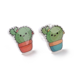 Colorful Acrylic Stud Earrings with Plastic Pins for Women, Succulent Plants, Colorful, 13x11.5mm, Pin: 0.9mm