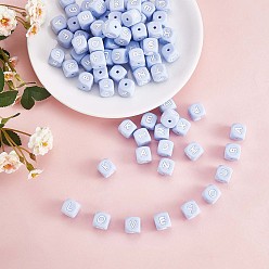 Letter L 20Pcs Blue Cube Letter Silicone Beads 12x12x12mm Square Dice Alphabet Beads with 2mm Hole Spacer Loose Letter Beads for Bracelet Necklace Jewelry Making, Letter.L, 12mm, Hole: 2mm
