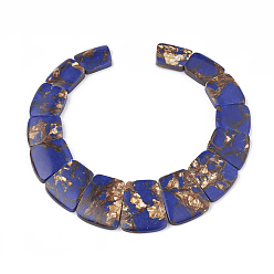 Lapis Lazuli Assembled Bronzite and Synthetic Lapis Lazuli Beads Strands, Graduated Pendant Beads, Trapezoid, 24~35x16~28x5.5~6mm, Hole: 1~1.5mm, 15pcs/set, 11.81 inch/strand