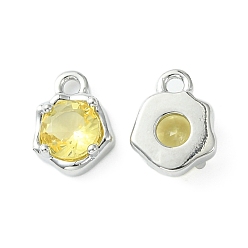 Gold Brass Micro Pave Cubic Zirconia Charms, Irregular Shape Charm, Real Platinum Plated, Gold, 9x7x3mm, Hole: 1.4mm