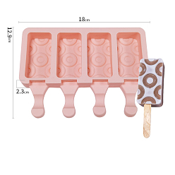 Pink Silicone Ice-cream Stick Molds, with 4 Styles Rectangle with Donut Pattern-shaped Cavities, Reusable Ice Pop Molds Maker, Pink, 129x180x23mm, Capacity: 49ml(1.66fl. oz)