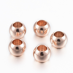 Rose Gold Ion Plating(IP) 304 Stainless Steel Beads, Round, Rose Gold, 4x3mm, Hole: 2mm