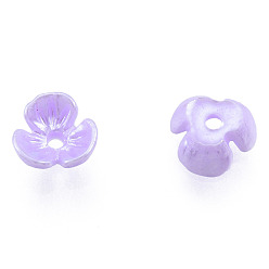 Lilac Resin Imitation Pearl Bead Caps, 3-Petal, Flower, Lilac, 6x6x3mm, Hole: 1mm