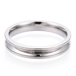 Stainless Steel Color 201 Stainless Steel Grooved Finger Ring Settings, Ring Core Blank, for Inlay Ring Jewelry Making, Stainless Steel Color, Inner Diameter: 19mm, Wide: 4mm