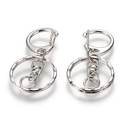 Platinum Alloy Keychain Clasp Findings, with Alloy Swivel Clasp and Iron Rings, Platinum, 50mm