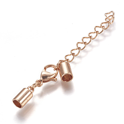 Rose Gold 304 Stainless Steel Chain Extender, with Lobster Claw Clasps and Cord Ends, Rose Gold, 65mm, Cord End: 10x5mm, Inner Diameter: 4mm