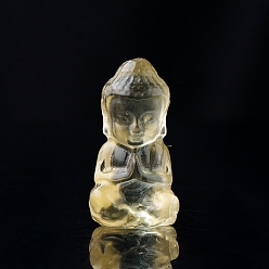 Citrine Décorations d'affichage de sculpture de citrine naturelle, pour bureau à domicile, Bouddha, 14x26mm