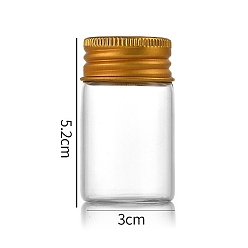 Golden Clear Glass Bottles Bead Containers, Screw Top Bead Storage Tubes with Aluminum Cap, Column, Golden, 3x5cm, Capacity: 20ml(0.68fl. oz)
