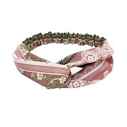 Pale Violet Red Boho Printed Cloth Headbands, Twist Knot Elastic Wrap Hair Accessories for Girls Women, Pale Violet Red, Perimeter: 480mm