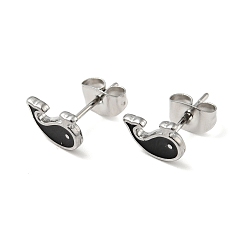 Black Enamel Dolphin Stud Earrings with 316 Surgical Stainless Steel Pins, Stainless Steel Color Plated 304 Stainless Steel Jewelry for Women, Black, 6x8mm, Pin: 0.8mm