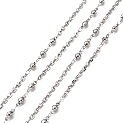 Stainless Steel Color 304 Stainless Steel Decorative Rolo Chains, Belcher Chain, Soldered, with Round Bead, Stainless Steel Color, 2.3mm