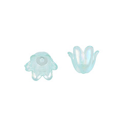 Pale Turquoise 6-Petal Imitation Jelly Acrylic Bead Caps, AB Color Plated, Flower, Pale Turquoise, 11.5x10.5x8.5mm, Hole: 1.4mm, about 2100pcs/500g