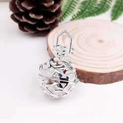 Silver Brass Bead Cage Pendants, with Random Style Snap on Bails, for Chime Ball Pendant Necklaces Making, Hollow Round Charm, Silver, 22mm, Inner Diameter: 18mm