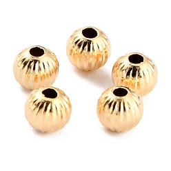 Real 24K Gold Plated Long-Lasting Plated Brass Beads, Corrugated Beads, Round, Real 24K Gold Plated, 3x2.5mm, Hole: 1.2mm