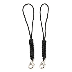 Noir Sangles mobiles en corde polyester, avec fermoirs mousquetons plaqués platine, noir, 8.3~8.5 cm