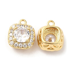 Real 18K Gold Plated Brass and Clear Cubic Zirconia Pendants, Square, Real 18K Gold Plated, 12x10x7mm, Hole: 1.4mm