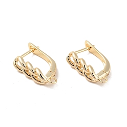 Real 14K Gold Plated Twisted Chain Shape Rack Plating Brass Hoop Earring Findings with Latch Back Closure, with Horizontal Loop, Long-Lasting Plated, Cadmium Free & Lead Free, Real 14K Gold Plated, 19x12x5mm, Hole: 1.4mm, Pin: 1mm