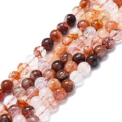Quartz Ferrugineux Brins de perles de quartz hématoïde rouge naturel/quartz ferrugineux, classe ab, ronde, 6~7mm, Trou: 0.6mm, Environ 62~64 pcs/chapelet, 14.96''~15.35'' (38~39 cm)
