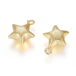 Real 18K Gold Plated Brass Pendants, Textured, Long-Lasting Plated, Star, Real 18K Gold Plated, 15.5x12.5x5.5mm, Hole: 1.8mm