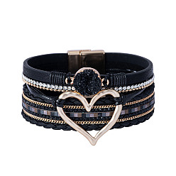 Noir Bracelets multi-étoiles en simili cuir, strass style bohème et cristal druzy, bracelet à maillons pour femme, noir, 7-5/8 pouce (19.5 cm), 30mm