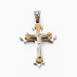 Stainless Steel Color Easter Theme New Gift 201 Stainless Steel Crucifix Cross Pendants, Stainless Steel Color, 33x23x7mm, Hole: 5x7mm