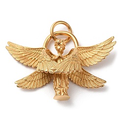 Golden Ion Plating(IP) 304 Stainless Steel Pendants, with Jump Ring, Angel Charm, Golden, 31.5x47x11.8mm, Hole: 6.5mm
