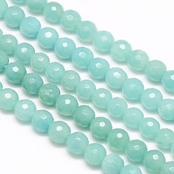 Amazonite Natural Amazonite Round Bead Strands, Faceted, 6mm, Hole: 1mm, about 66pcs/strand, 15.7 inch