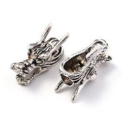 Antique Silver Tibetan Style Alloy Beads, Chinese Dragon Head Shape, Antique Silver, 24x10x12mm, Hole: 6mm