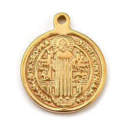 Golden 304 Stainless Steel Charms, Flat Round with Cssml Ndsmd Cross God Father Religious Christianity Charms, Golden, 14.5x12x1.5mm, Hole: 1mm