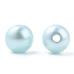 Cyan Clair Perles d'imitation en plastique ABS peintes à la bombe, ronde, cyan clair, 8x9.5mm, Trou: 1.8mm, environ 2080 pcs / 500 g