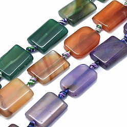 Mixed Color Natural Agate Beads Strands, Dyed & Heated, rectangle, Mixed Color, 25~26x17~18x4~7mm, Hole: 2~2.5mm, about 12pcs/strand, 15.3 inch~15.7 inch(39~40cm)