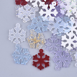 Mixed Color Resin Pendants, Mixed Style, Christmas, Snowflake, Mixed Color, 19.5x14.5x1.5mm, Hole: 1mm