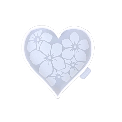 Blanc Moules en silicone pour tapis de tasse en forme de cœur, bricolage pour la saint-valentin, moules de résine, pour la résine UV, fabrication artisanale de résine époxy, motif de fleur, blanc, 102x102x10mm, diamètre intérieur: 96x98x8 mm