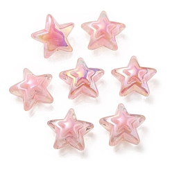 Pink UV Plating Rainbow Iridescent Transparent Acrylic Beads, Two Tone, Star, Pink, 15.5~16x16.5x9.5mm, Hole: 2.6mm