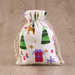 Colorido Lino de tema navideño mochilas de cuerdas, Rectángulo, blanco, colorido, 10x8 cm